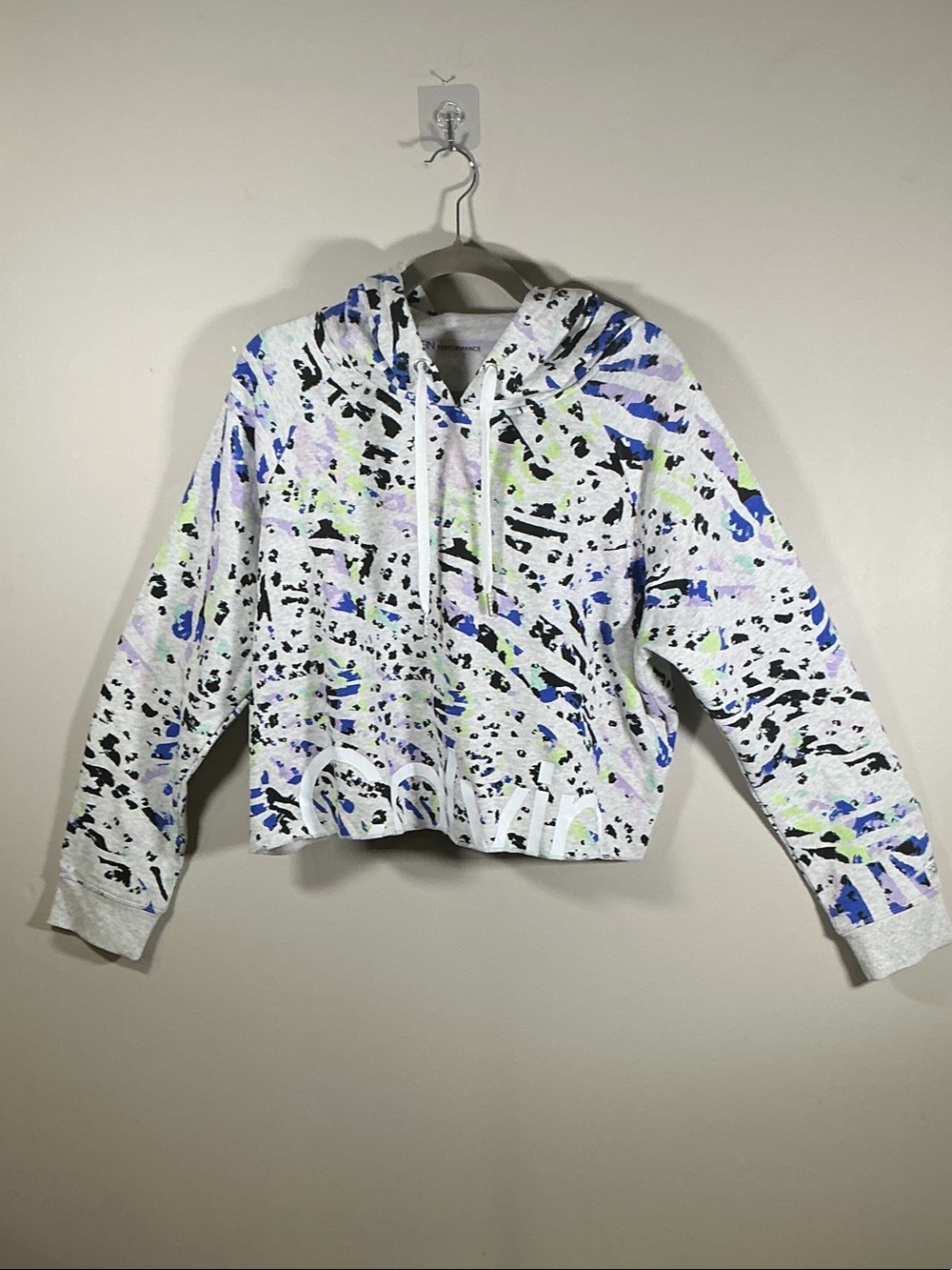 Calvin Klein Performance Cropped Hoodie XL Abstract Print Pullover Sweatshirt